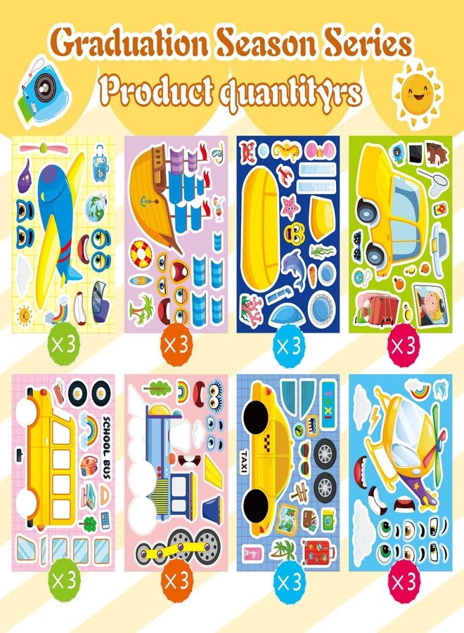 OTAITY 24 Sheets Vehicle Stickers for Kids, Make a Face Sticker, Make Your Own Car, Train, Airplane, Boat Stickers for Toddlers, Brithday Party Supplies Classroom Teacher Reward - Image 2