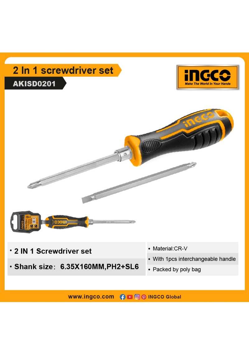 INGCO 2-in-1 Screwdriver Set PH2 & SL6 CR-V Steel | AKISD0201 - Image 4