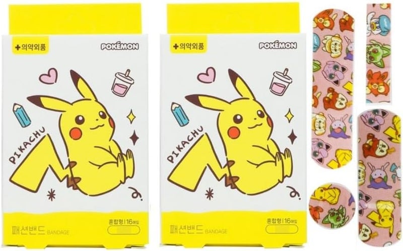 Pikachu 2Pack Pikachu Adhesive Bandages 16 Count Each 32 Count Total First Aid Bandages with Cute Designs Assorted2 - Image 1