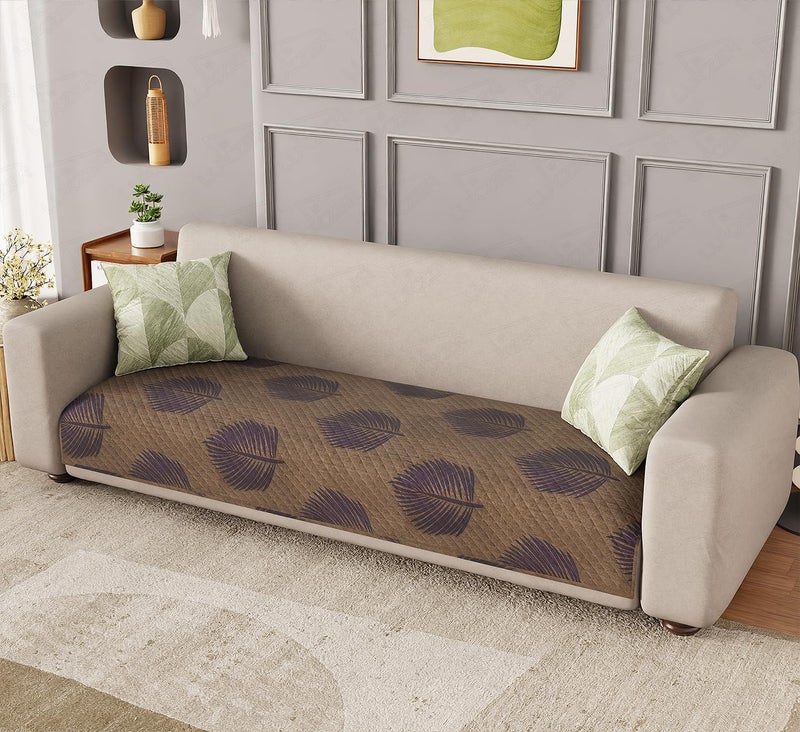 Lukzer Reversible Quilted Sofa Cover Mat 220CM, 350 GSM Soft Printed Polyester, Sapphire Bloom Pattern, Universal Couch Protector for Home & Office Use (SC-182-05) – Ideal for 4-Seater - Image 1