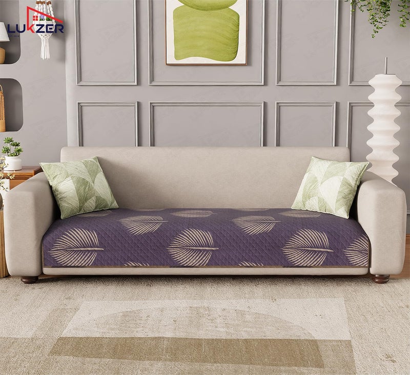 Lukzer Reversible Quilted Sofa Cover Mat 220CM, 350 GSM Soft Printed Polyester, Sapphire Bloom Pattern, Universal Couch Protector for Home & Office Use (SC-182-05) – Ideal for 4-Seater - Image 3