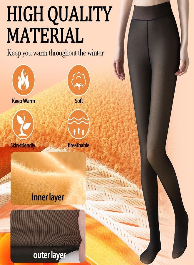 Caprilite Fleece Lined Tights Women -Fake Translucent Thermal Pantyhose Leggings,Sheer Warm Thick Tights for Winter, Invisible One Line Crotch-black, M - Image 4