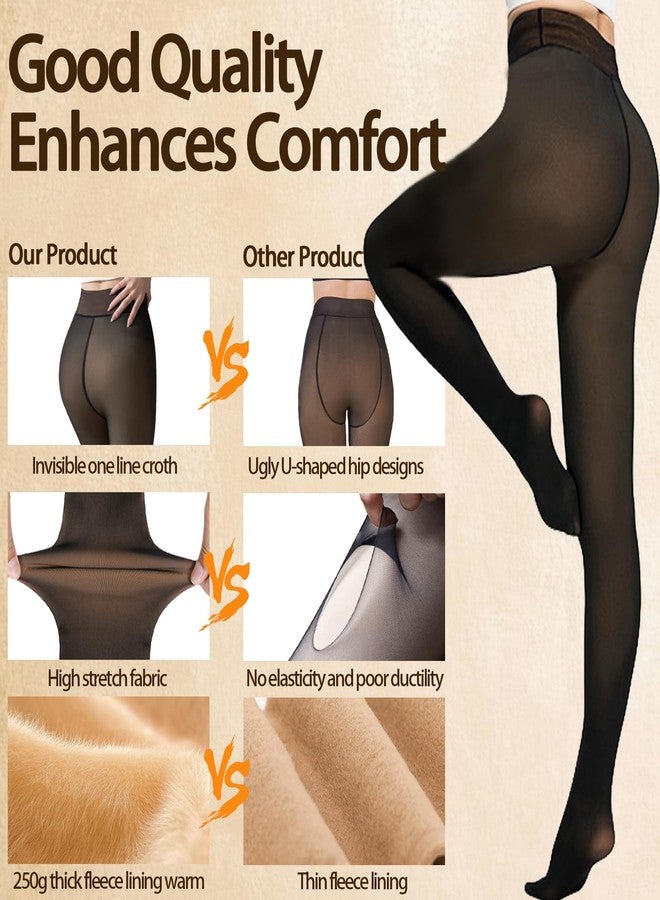 Caprilite Fleece Lined Tights Women -Fake Translucent Thermal Pantyhose Leggings,Sheer Warm Thick Tights for Winter, Invisible One Line Crotch-black, M - Image 5