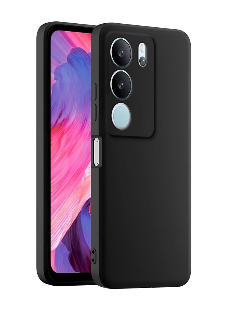 حافظة لهاتف فيفو Y29 حافظة مطاطية سائلة مع بطانة ميكروفايبر ناعمة غلاف صلب رفيع مضاد للصدمات لحماية فيفو Y29 5G 2024 (أسود)