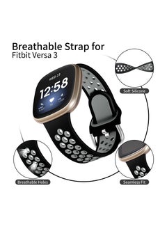 Y&D Two-color Strap, Compatible with Fitbit Versa 3 Strap/ Sense Women's Soft Silicone Substitute, Sports Wrist Strap Vents, Suitable for 3/ Sense, Black/Gray  - Image 2
