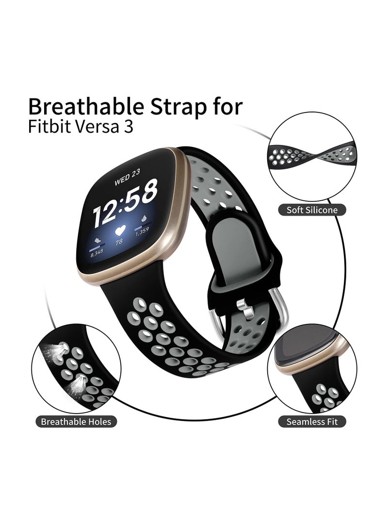 Y&D Two-color Strap, Compatible with Fitbit Versa 3 Strap/ Sense Women's Soft Silicone Substitute, Sports Wrist Strap Vents, Suitable for 3/ Sense, Black/Gray - Image 2