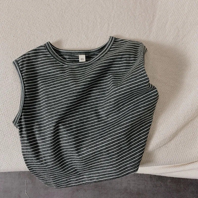 Retro Western Style Boys' Vest Summer Pure Cotton Sleeveless Girls Striped T-Shirt Children'S Outer Wear Top Baby Korean Style Trendy - Image 1