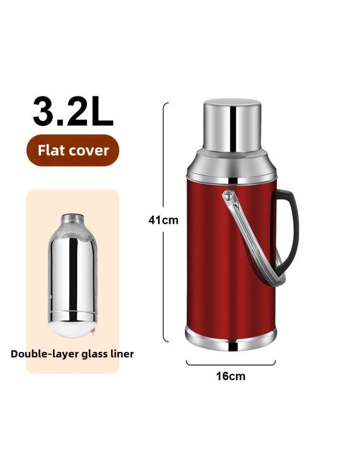 Stainless Steel Thermos Household Student Thermos Bottle Thermos Commercial Restaurant Hotel Large Capacity Thermos Bottle Thermos-Color:3.3l (8 Pounds) Flat Cover Glamor Red-Capacity:[three-year Warranty, Damage Compensation Guaranteed] - Image 1
