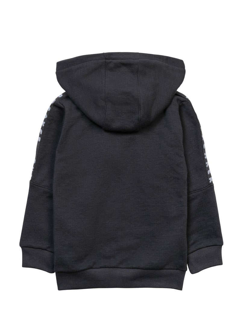 MINOTI Boys Zip Hoodie with Smiley Print and Front Pockets  - Image 2