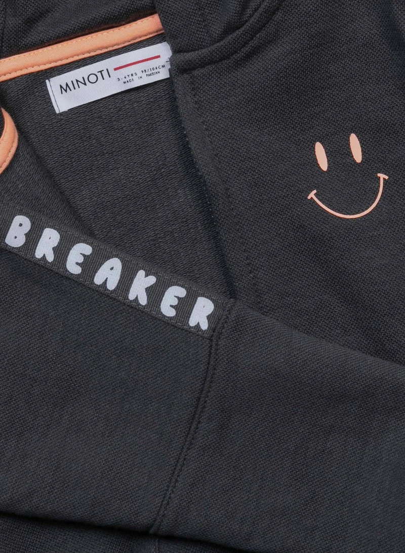 MINOTI Boys Zip Hoodie with Smiley Print and Front Pockets