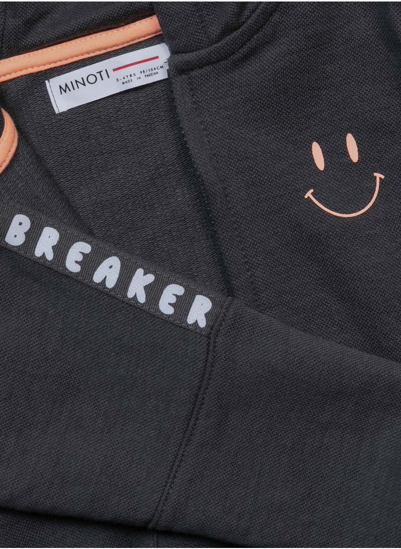 MINOTI Boys Zip Hoodie with Smiley Print and Front Pockets  - Image 3