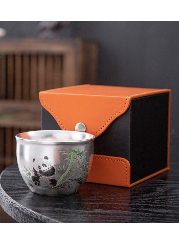 حِرَاس فنجان شاي مطلي بالفضة الخالصة، وعاء شاي سيراميكي، صندوق هدايا، فنجان شاي على شكل باندا - Image 1