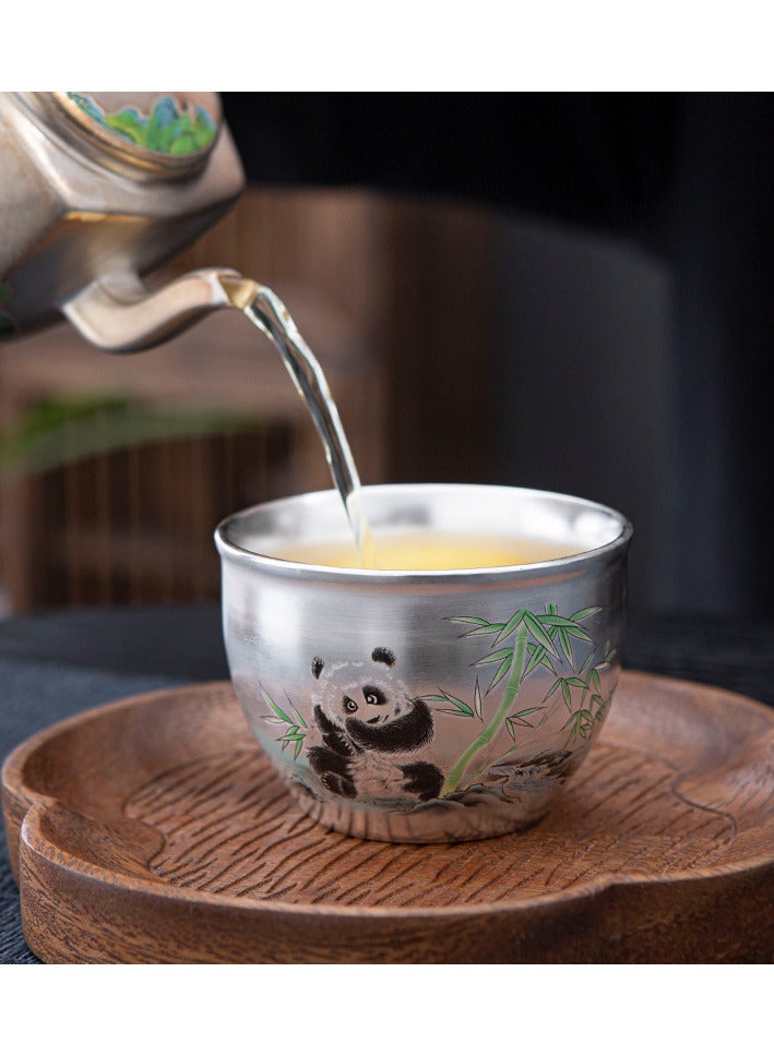 حِرَاس فنجان شاي مطلي بالفضة الخالصة، وعاء شاي سيراميكي، صندوق هدايا، فنجان شاي على شكل باندا - Image 2