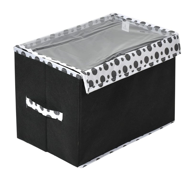 Kuber Industries Kuber Industries Dot Printed Foldable NonWoven 3 Pieces Storage BoxBin For Books Towels Magazines DVDs More With Tranasparent Lid Set of 3 Black 44KM0428  - Image 2