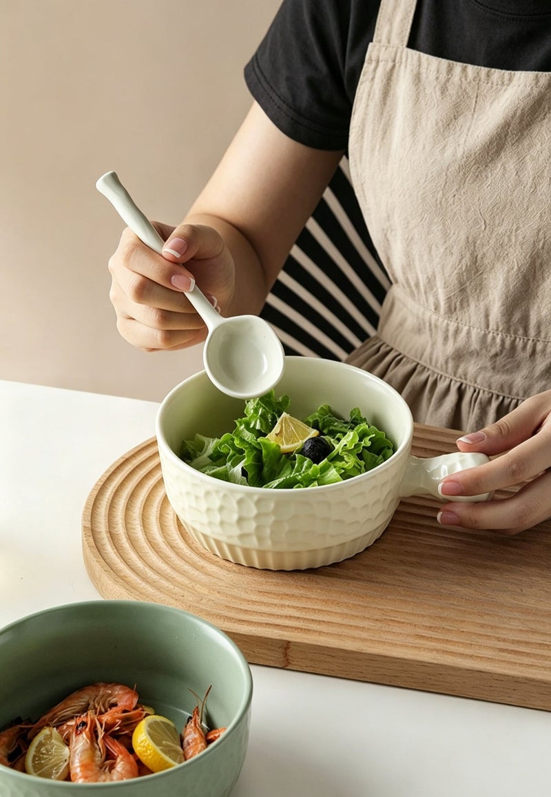 Round Ceramic Soup Bowl with Handles Porcelain Serving Bowls 22 Oz /650 ml for Pizza Soup Salad Set for 1 - Image 4