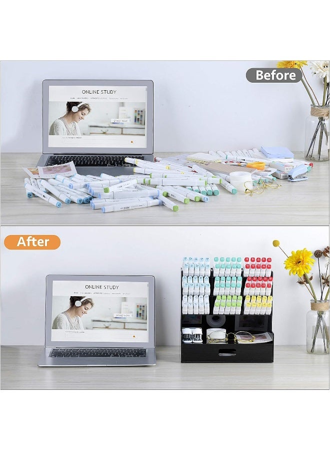 TPGP Acrylic Pen Organizer, Multi-Functional Desk Organizer Pen Holder Stationery, Marker Pen Organizer Storage & Art Supplies For Office, School, Home, Black - Image 2