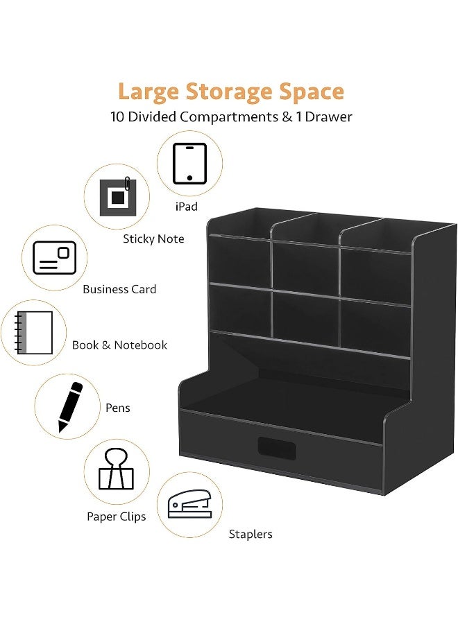 TPGP Acrylic Pen Organizer, Multi-Functional Desk Organizer Pen Holder Stationery, Marker Pen Organizer Storage & Art Supplies For Office, School, Home, Black - Image 5