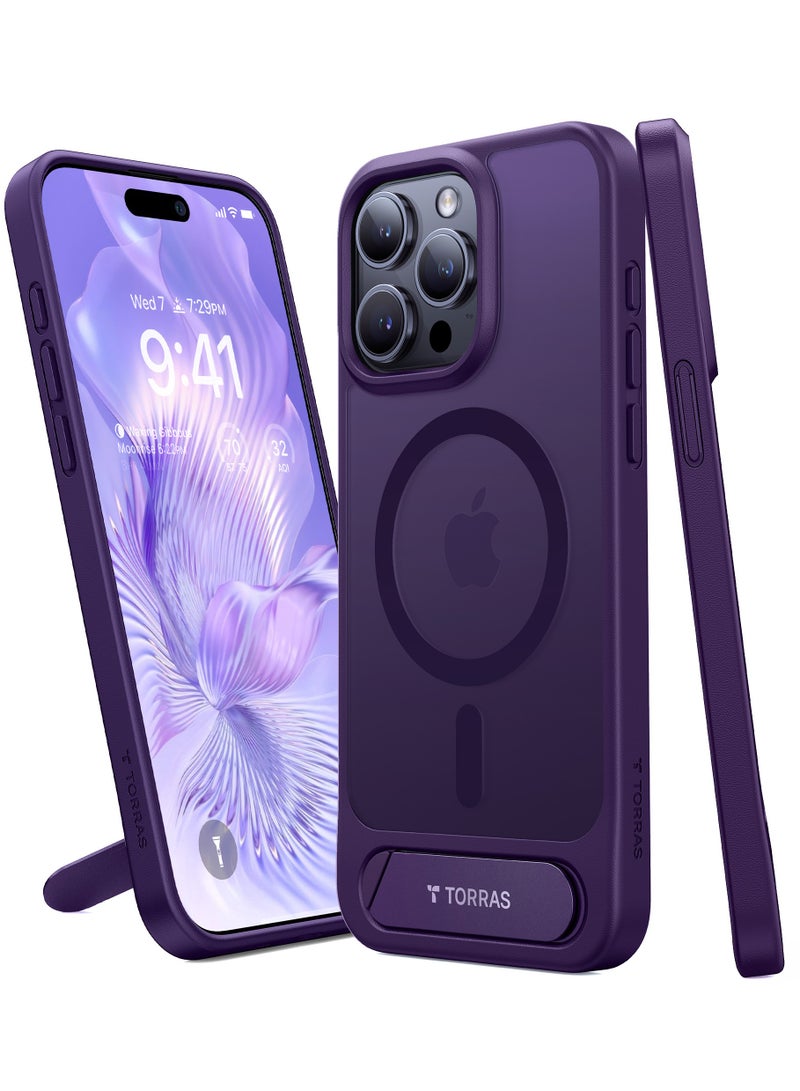 TORRAS Magnetic & Seamless Stand for iPhone 15 Pro Max Case, Fit for MagSafe, Mil-Grade Drop Protection, Adjustable Kickstand Phone Case for iPhone 15 Pro Max, Slim Purple Purple - Image 1
