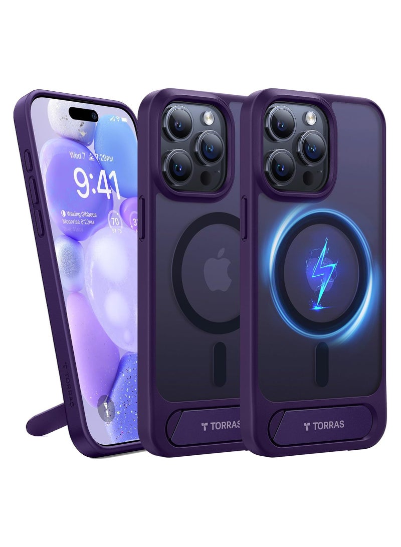TORRAS Magnetic & Seamless Stand for iPhone 15 Pro Max Case, Fit for MagSafe, Mil-Grade Drop Protection, Adjustable Kickstand Phone Case for iPhone 15 Pro Max, Slim Purple Purple - Image 3