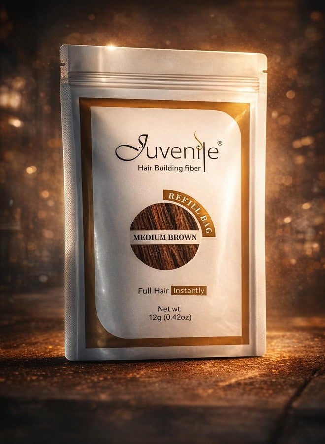 جوفينايل عبوة إعادة تعبئة ألياف الشعر للأطفال - ألياف بناء الشعر للرجال والنساء، بني متوسط (12 غرام) | تخفي فوراً ترقق الشعر وفراغات الشعر | ألياف الكيراتين الطبيعية - Image 5