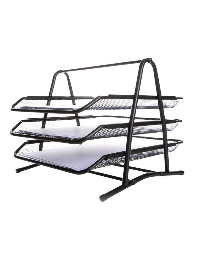 بريما منظم ملفات مكتبي حديد من 3 طبقات أسود | تصميم ثلاثي الطبقات لتنظيم فعال، هيكل حديدي متين للاستخدام طويل الأمد، حجم مدمج موفر للمساحة للمكتب والمنزل - Image 1