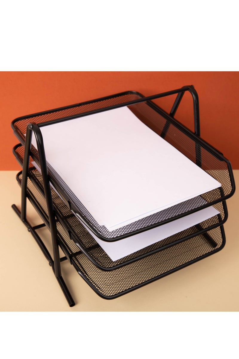 بريما منظم ملفات مكتبي حديد من 3 طبقات أسود | تصميم ثلاثي الطبقات لتنظيم فعال، هيكل حديدي متين للاستخدام طويل الأمد، حجم مدمج موفر للمساحة للمكتب والمنزل - Image 5