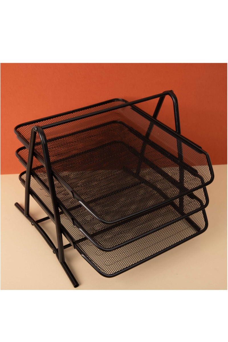 بريما منظم ملفات مكتبي حديد من 3 طبقات أسود | تصميم ثلاثي الطبقات لتنظيم فعال، هيكل حديدي متين للاستخدام طويل الأمد، حجم مدمج موفر للمساحة للمكتب والمنزل - Image 3