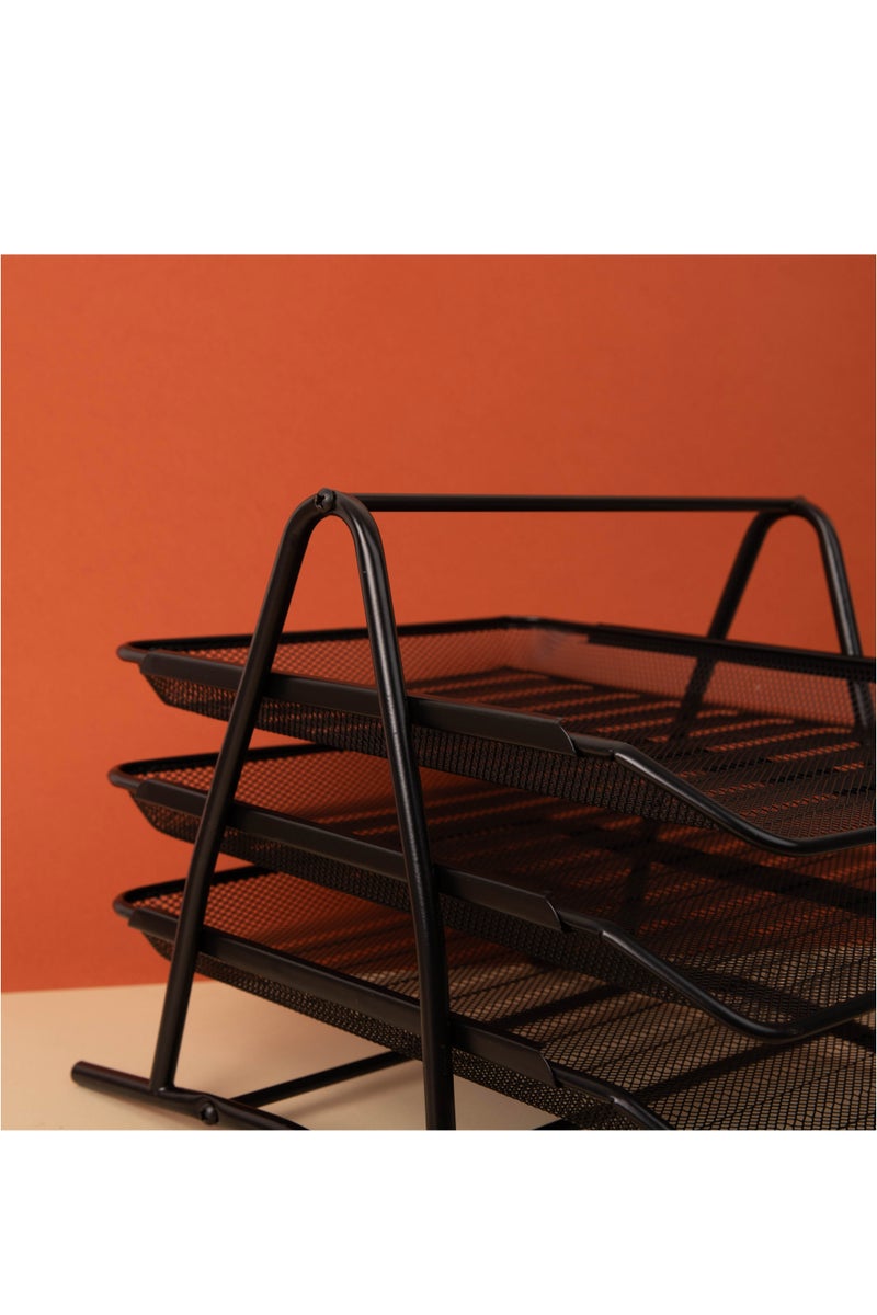 بريما منظم ملفات مكتبي حديد من 3 طبقات أسود | تصميم ثلاثي الطبقات لتنظيم فعال، هيكل حديدي متين للاستخدام طويل الأمد، حجم مدمج موفر للمساحة للمكتب والمنزل - Image 4