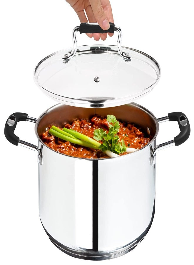 Millvado Stock Pot, 6 Quart Stainless Steel Pot, StockPot With Clear Glass Lid, Steam Hole, Permanent Measurement Markings, Gas, Electric and Induction Compatible Boiling Pot - Image 1