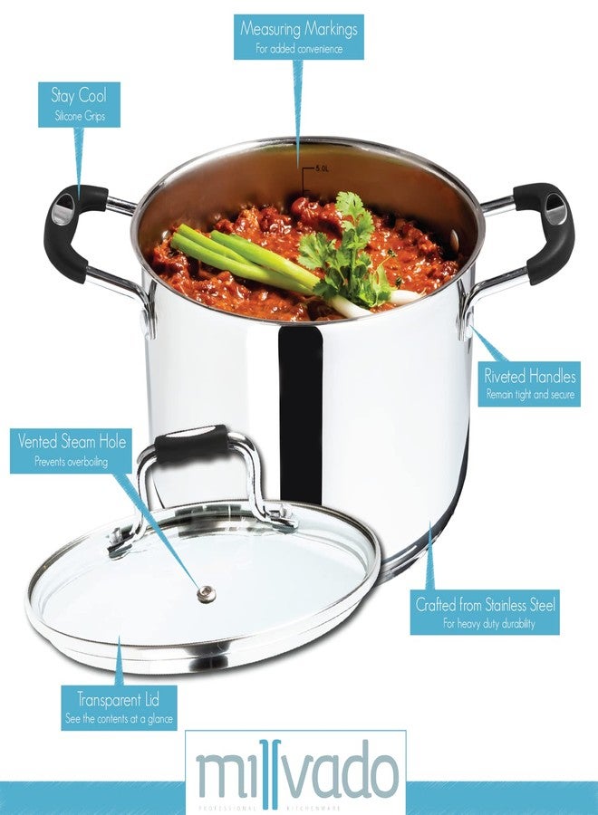 Millvado Stock Pot, 6 Quart Stainless Steel Pot, StockPot With Clear Glass Lid, Steam Hole, Permanent Measurement Markings, Gas, Electric and Induction Compatible Boiling Pot - Image 3