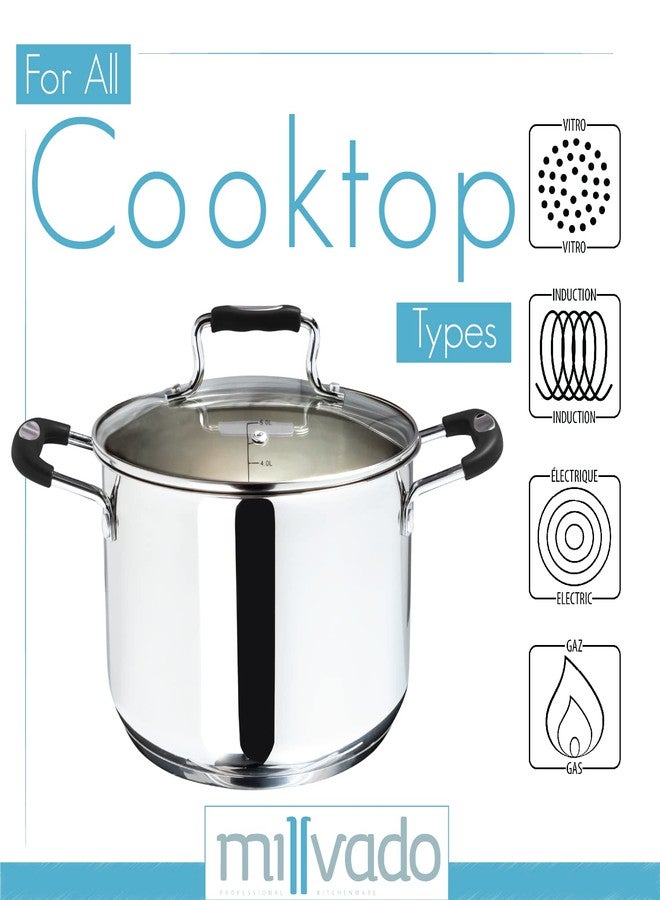 Millvado Stock Pot, 6 Quart Stainless Steel Pot, StockPot With Clear Glass Lid, Steam Hole, Permanent Measurement Markings, Gas, Electric and Induction Compatible Boiling Pot - Image 4