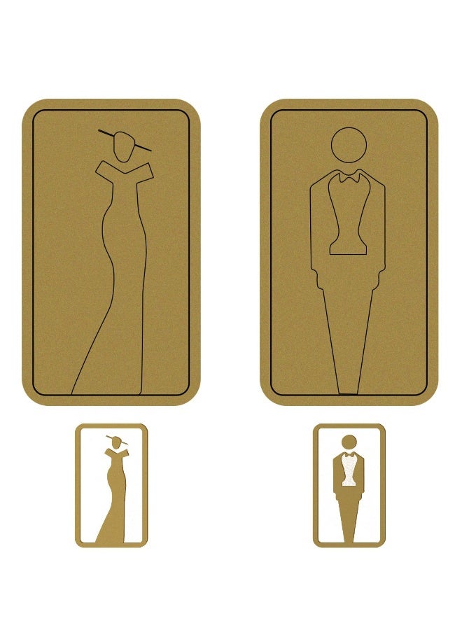 Restroom Sign, 2PCS Wc Sign Self-Adhesive Toilet Sign for Door Restroom Sign Ladies Gents Toilet Sign, Wall Stickers Acrylic Washroom Door Signs for Bathroom, Hotel, Restaurant (7.8x4.3 In, Gold) - Image 1