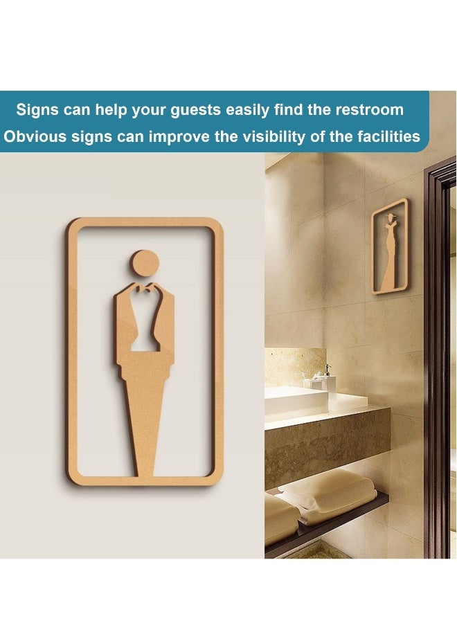 Restroom Sign, 2PCS Wc Sign Self-Adhesive Toilet Sign for Door Restroom Sign Ladies Gents Toilet Sign, Wall Stickers Acrylic Washroom Door Signs for Bathroom, Hotel, Restaurant (7.8x4.3 In, Gold) - Image 4