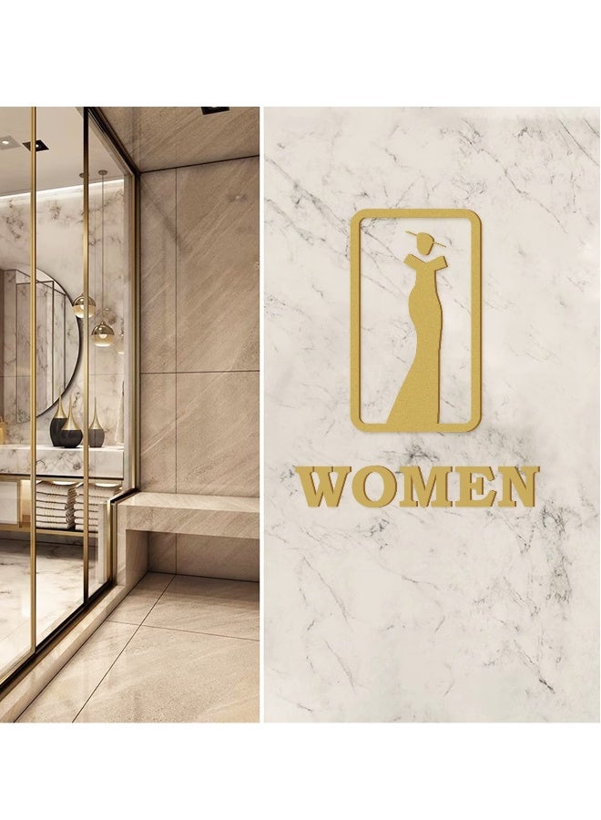 Restroom Sign, 2PCS Wc Sign Self-Adhesive Toilet Sign for Door Restroom Sign Ladies Gents Toilet Sign, Wall Stickers Acrylic Washroom Door Signs for Bathroom, Hotel, Restaurant (7.8x4.3 In, Gold) - Image 2