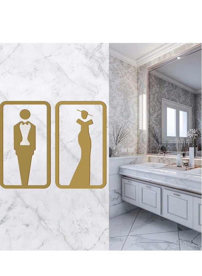 Restroom Sign, 2PCS Wc Sign Self-Adhesive Toilet Sign for Door Restroom Sign Ladies Gents Toilet Sign, Wall Stickers Acrylic Washroom Door Signs for Bathroom, Hotel, Restaurant (7.8x4.3 In, Gold) - Image 3