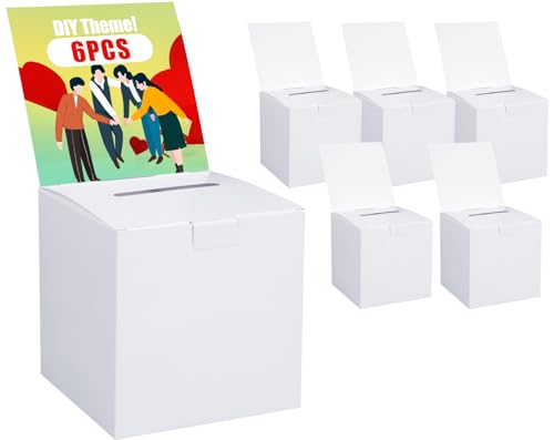 Uniclife 6 Pack Ballot Boxes with Slot 6 x 6 x 6 Suggestion Box Raffle Boxes Donation Boxes for Fundraising White Cardboard Box with Removable Header for Business Voting Collecting Card Contest - Image 1