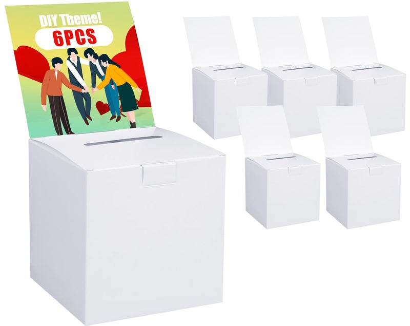 Uniclife 6 Pack Ballot Boxes with Slot 6 x 6 x 6 Suggestion Box Raffle Boxes Donation Boxes for Fundraising White Cardboard Box with Removable Header for Business Voting Collecting Card Contest - Image 2