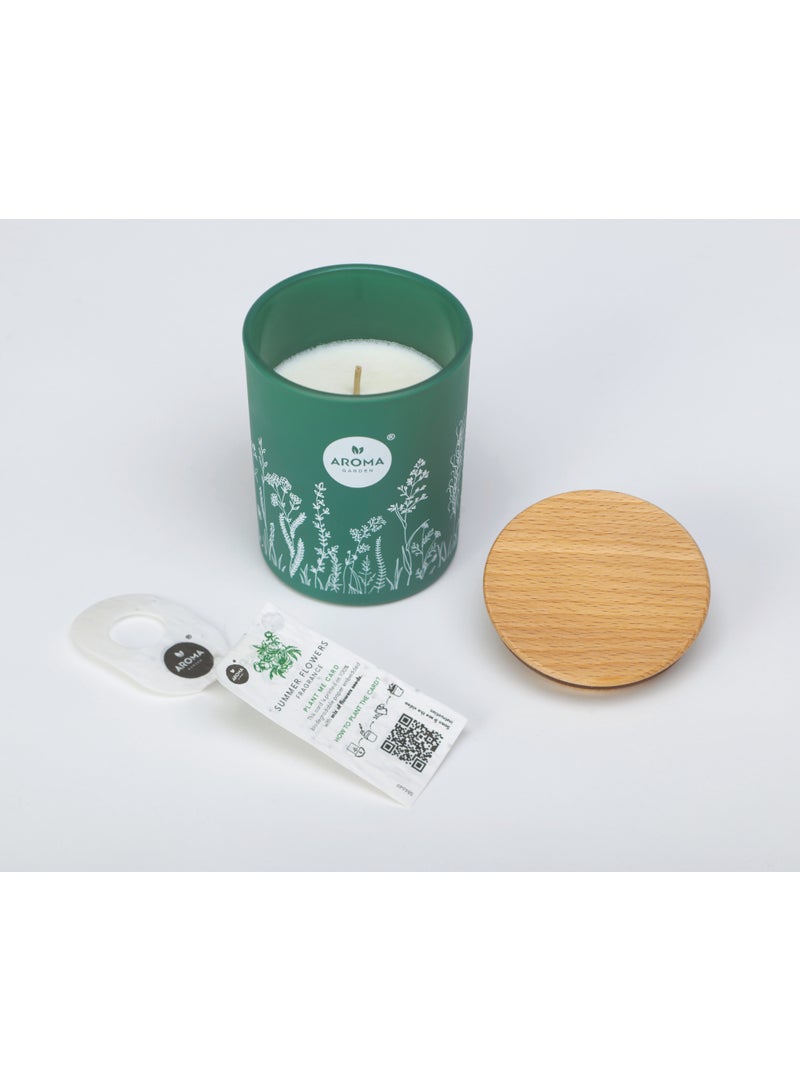 اروما هوم شمعة معطّرة من شمع طبيعي بعبير الحديقة المنعش، مع بطاقة ورقية قابلة للزراعة تحتوي على بذور أزهار متنوعة، مصنوعة في بولندا (زهور الصيف) - Image 2