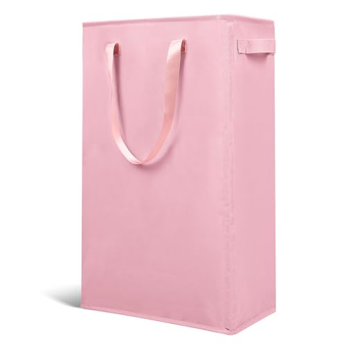 Odonata Slim Laundry Hamper Handles Collapsible Laundry Basket Thin Dirty Clothes Basket Narrow Laundry Bag Foldable Dirty Hamper 45L (Pink) - Image 1