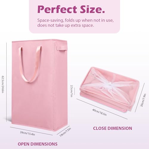 Odonata Slim Laundry Hamper Handles Collapsible Laundry Basket Thin Dirty Clothes Basket Narrow Laundry Bag Foldable Dirty Hamper 45L (Pink) - Image 2
