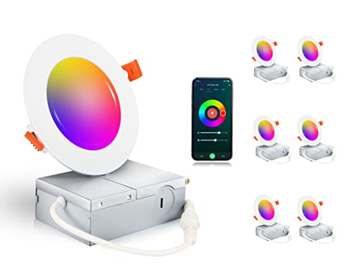 CLOUDY BAY [6 Pack] 4inch Smart WiFi LED Recessed Lights,RGBCW Color Changing Recessed Lighting,Compatible with Alexa and Google Home Assistant,10W 2700K-6500K,CRI90+ Wet Location,White Finish - Image 1