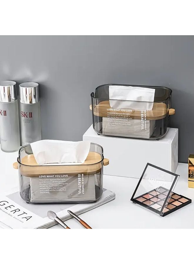 حامل علبة المناديل الحديث قابل لضبط الارتفاع مع آلية السحب اليدوي باللون الرمادي الشفاف - Image 2