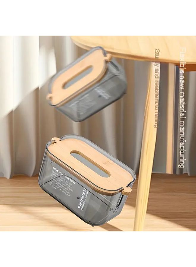 حامل علبة المناديل الحديث قابل لضبط الارتفاع مع آلية السحب اليدوي باللون الرمادي الشفاف - Image 5