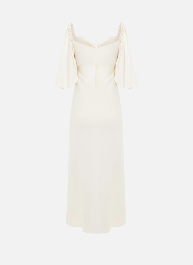 Lichi  Lightweight satin maxi dress with lace insert at the waist for Women | Best Price UAE