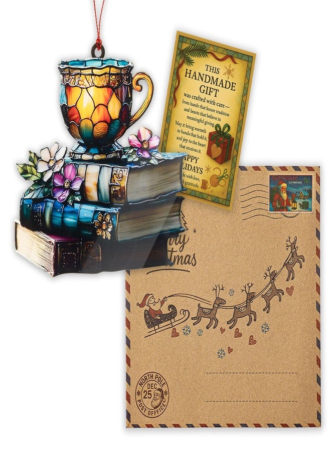 MAILAMCRAFT Book Decoration, Floral Acrylic Sun Catcher with Tea Book Theme, Book Lovers Gifts for Women, Christmas Tree Decorations, Gift for Readers, Friends, Colleague - Image 3