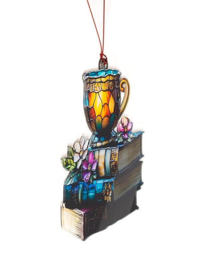 MAILAMCRAFT Book Decoration, Floral Acrylic Sun Catcher with Tea Book Theme, Book Lovers Gifts for Women, Christmas Tree Decorations, Gift for Readers, Friends, Colleague - Image 5