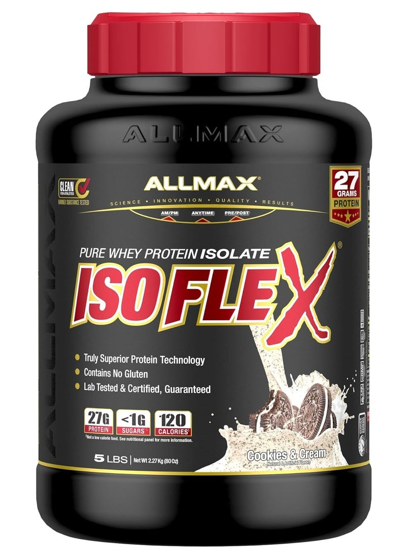 AllMax Nutrition - ALLMAX Nutrition, Isoflex, 100% Pure Whey Protein Isolate (WPI Ion-Charged Particle Filtration), Cookies & Cream, 5 lb (2.27 kg) - Image 1