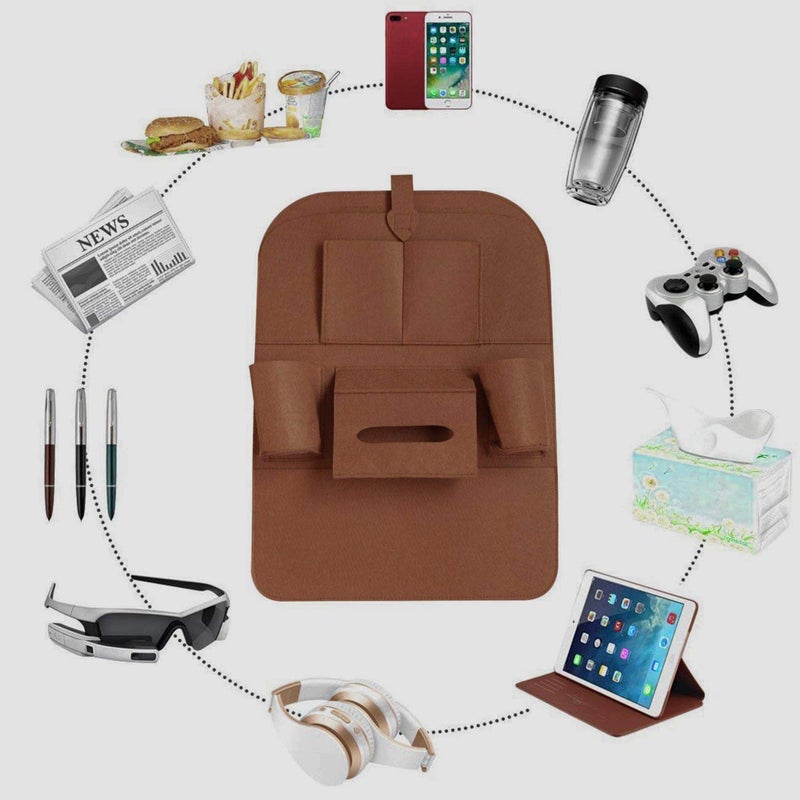 Oshotto Car Backseat Storage Organizer Phone Holder,Multi-Pocket for Bottles, Tissue Boxes,Kids Toy Storage and Great Travel Accessory Compatible with Maruti Suzuki Ciaz (Brown) - Image 3