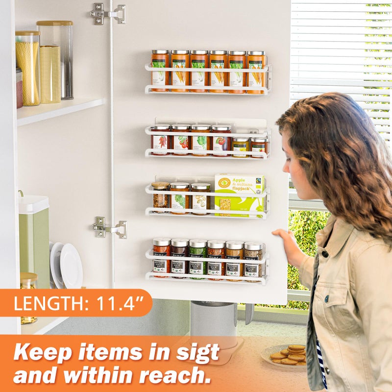 Bunoxea Spice Rack wall mounted 4 Pack, Space-Saving Spice Organizer for Spice Jars and Seasonings,Screw or Adhesive Hanging Spice Rack Organizer for Your Kitchen Cabinet,or Pantry Door,White - Image 2