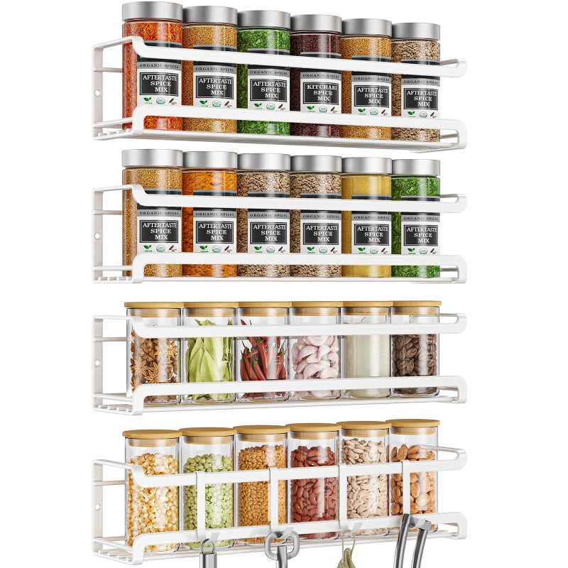 Bunoxea Spice Rack wall mounted 4 Pack, Space-Saving Spice Organizer for Spice Jars and Seasonings,Screw or Adhesive Hanging Spice Rack Organizer for Your Kitchen Cabinet,or Pantry Door,White - Image 1